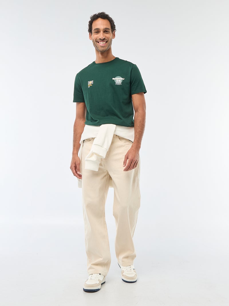 T-shirt à col rond et manches courtes imprimé Vert - Kiabi