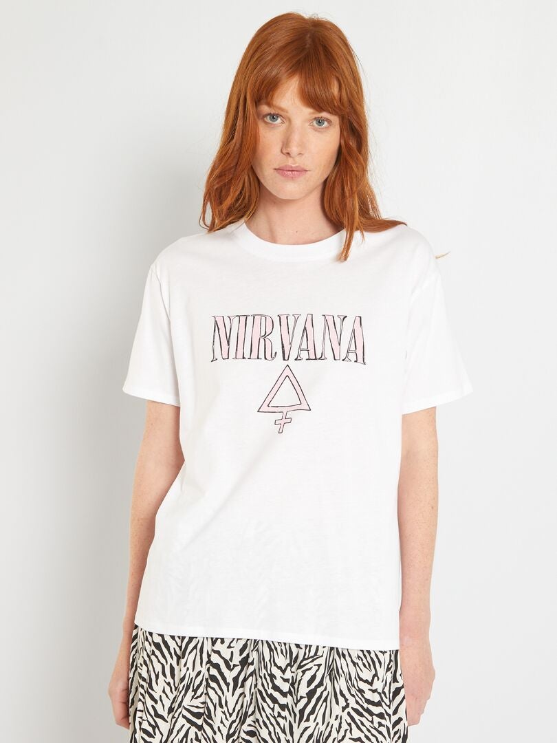 T-shirt à col rond 'Nirvana' Blanc - Kiabi