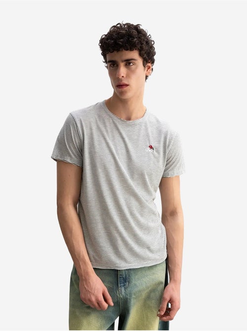 T-shirt à col rond rayé brodé giesto - Kiabi