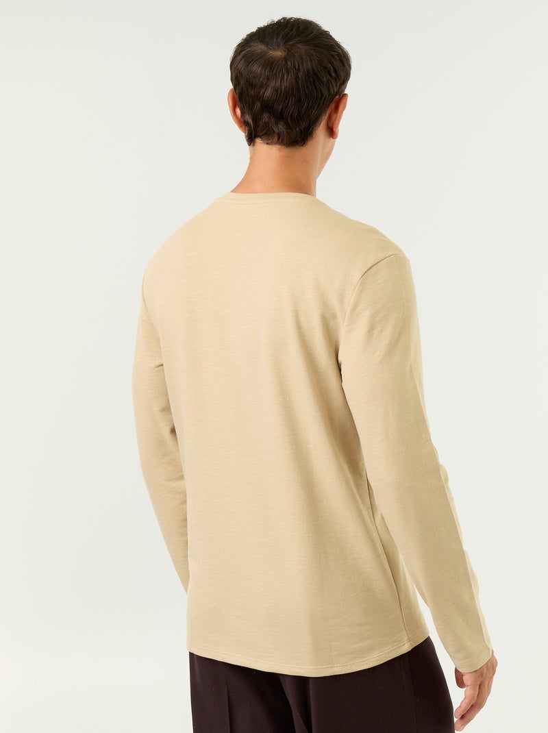 T-shirt à col tunisien à manches longues Beige - Kiabi