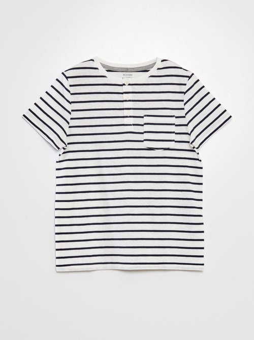 T-shirt à col tunisien avec rayures - Kiabi