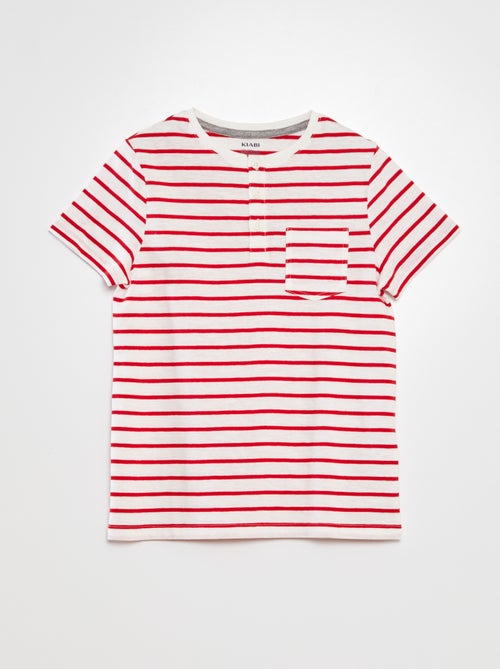 T-shirt à col tunisien avec rayures - Kiabi