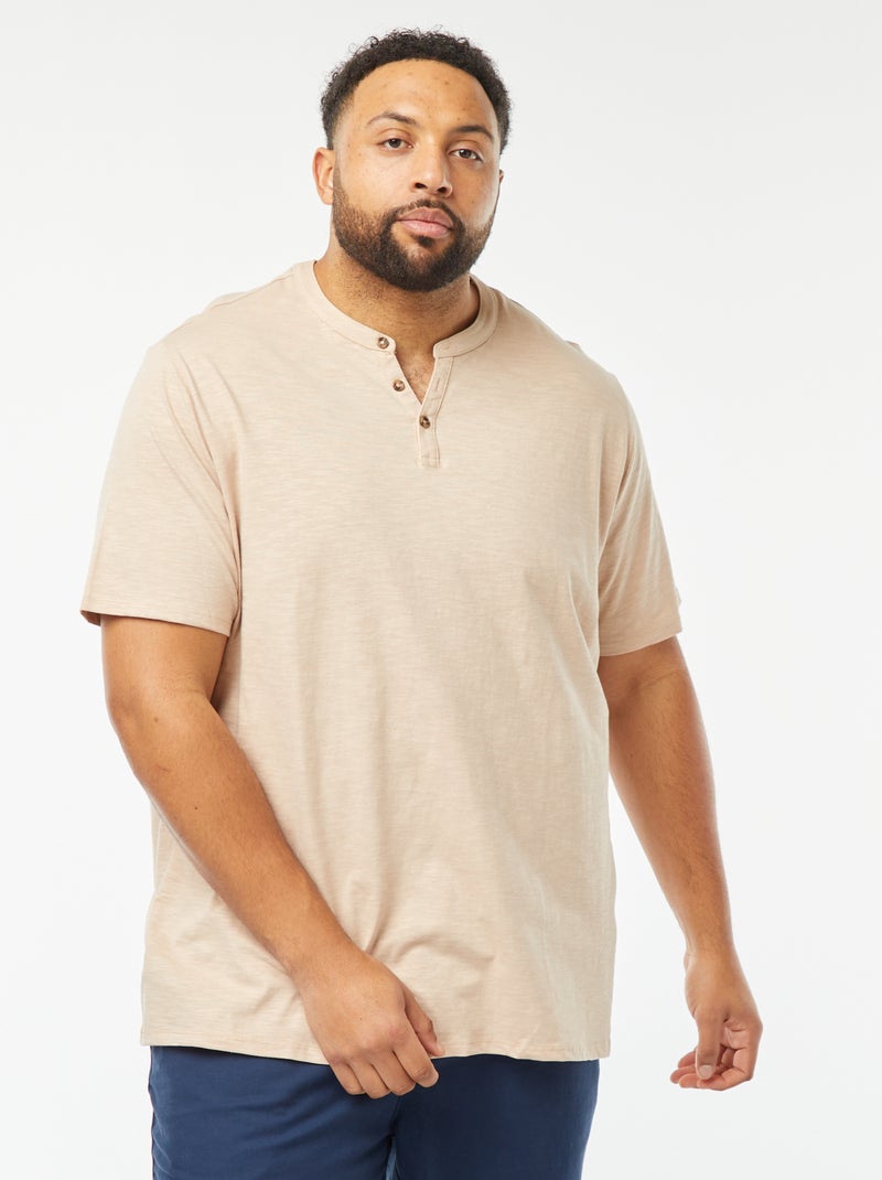 T-shirt à col tunisien Beige - Kiabi