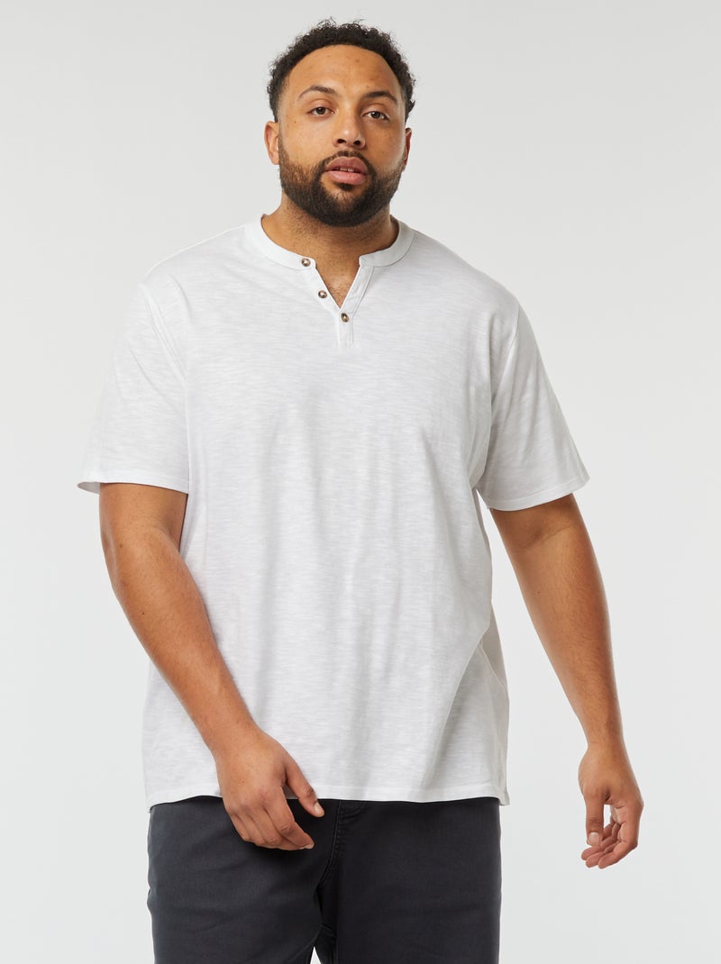 T-shirt à col tunisien blanc - Kiabi