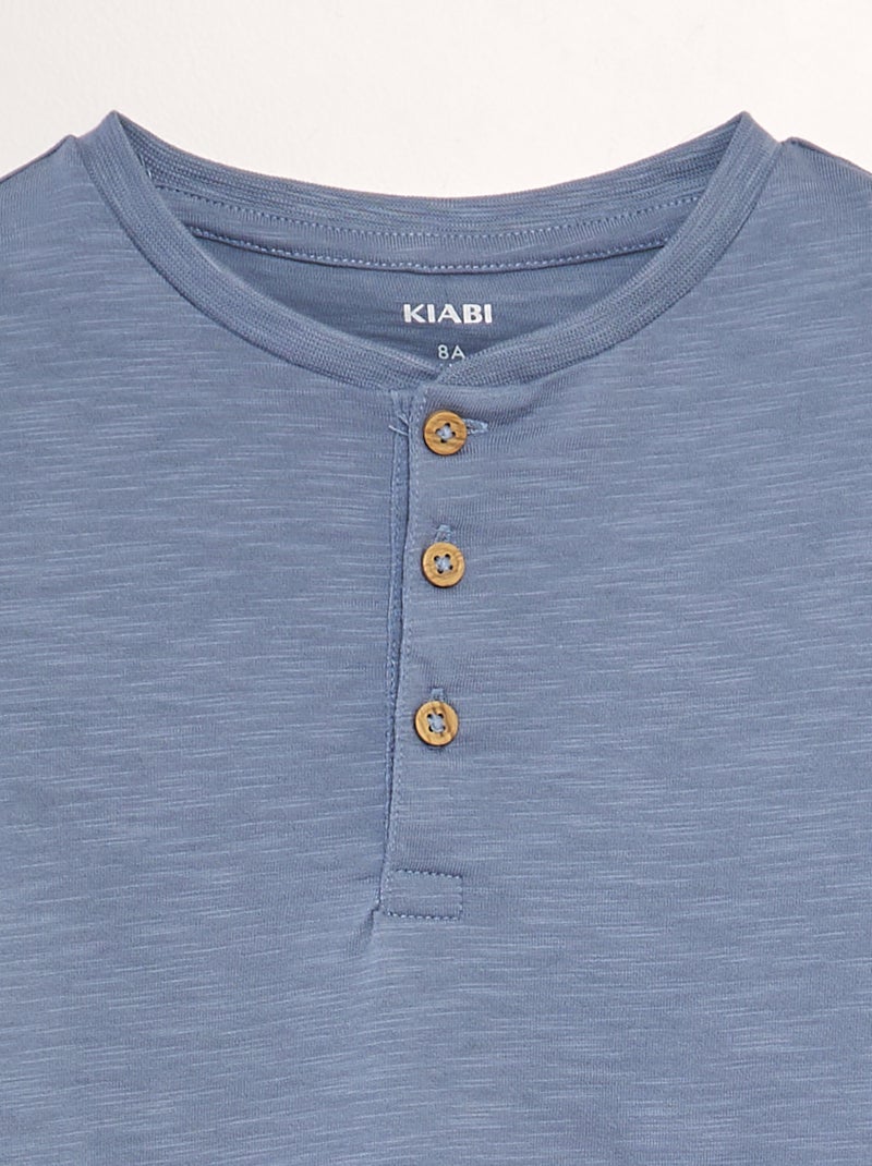 T-shirt à col tunisien Bleu - Kiabi