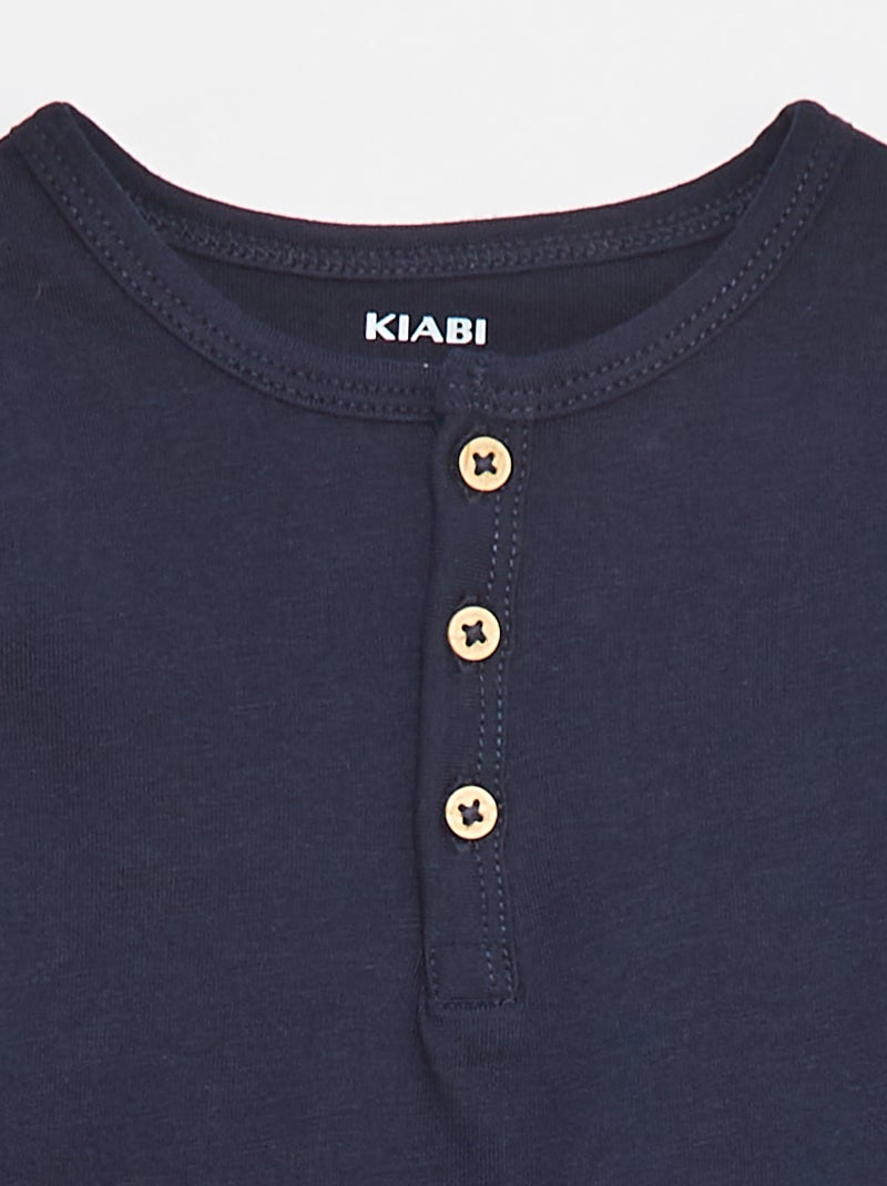 T-shirt à col tunisien Bleu - Kiabi