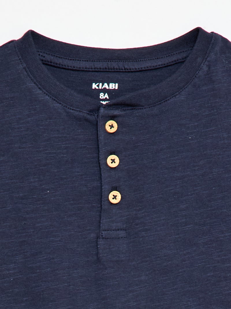 T-shirt à col tunisien Bleu - Kiabi