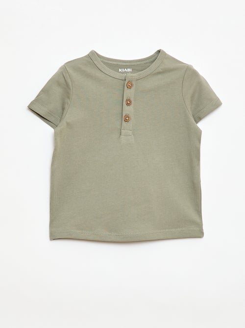 T-shirt à col tunisien boutonné - Kiabi