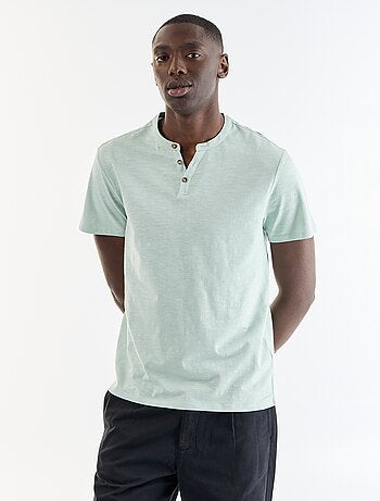T-shirt homme uni à col tunisien