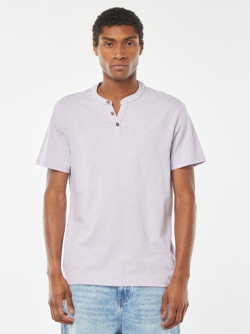 T-shirt à col tunisien manches courtes Mauve - Kiabi