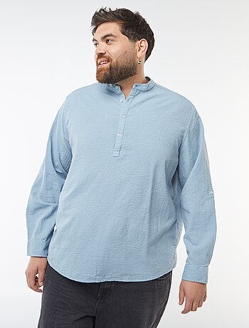 T-shirt à col tunisien matière type crépon