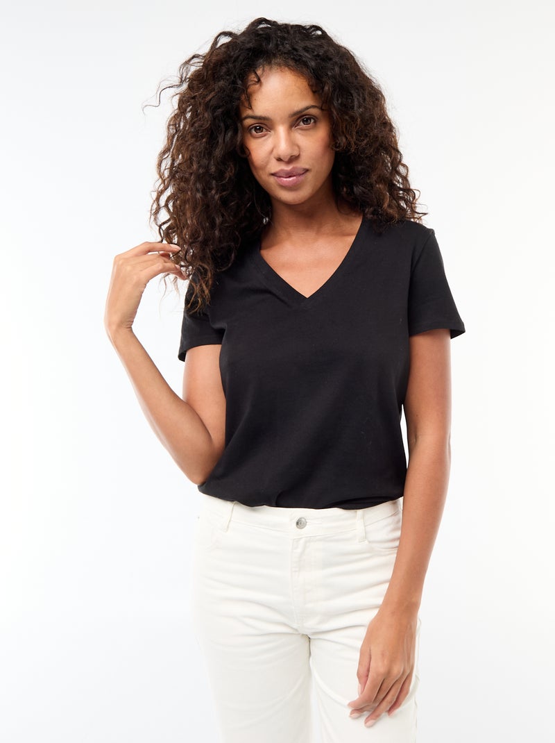 T-shirt à col V Noir - Kiabi