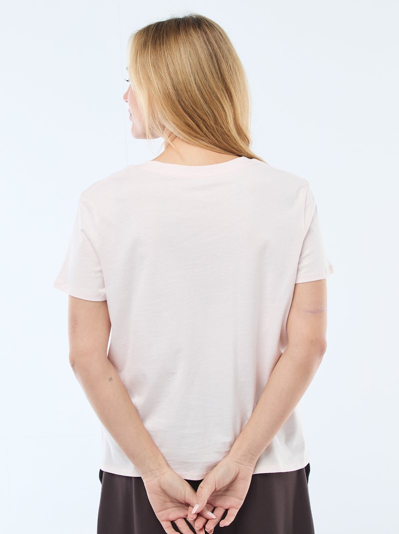 T-shirt à col V Rose - Kiabi