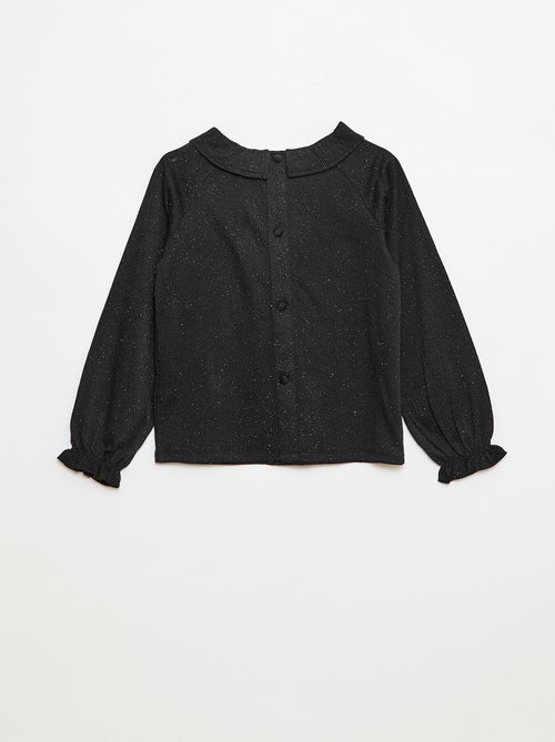 T-shirt à collerette en maille gaufrée à paillette - Kiabi