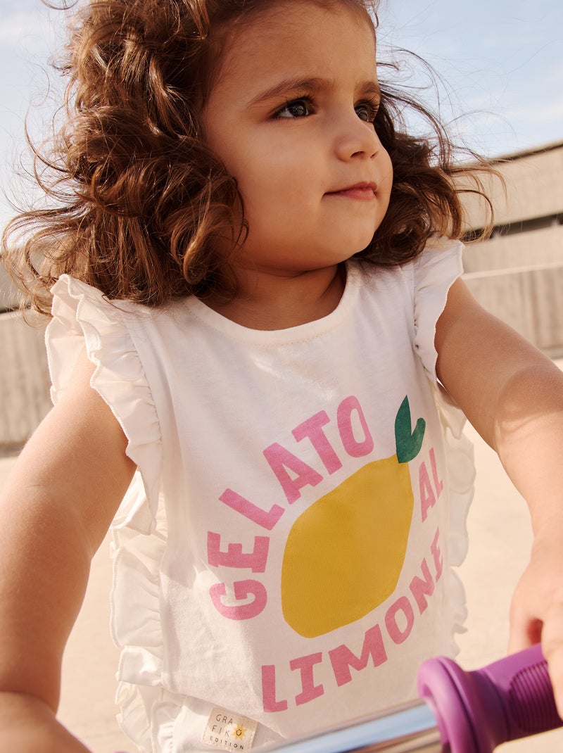 T-shirt à emmanchures volantées et à motif BLANC - Kiabi