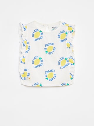 T-shirt à emmanchures volantées et à motif