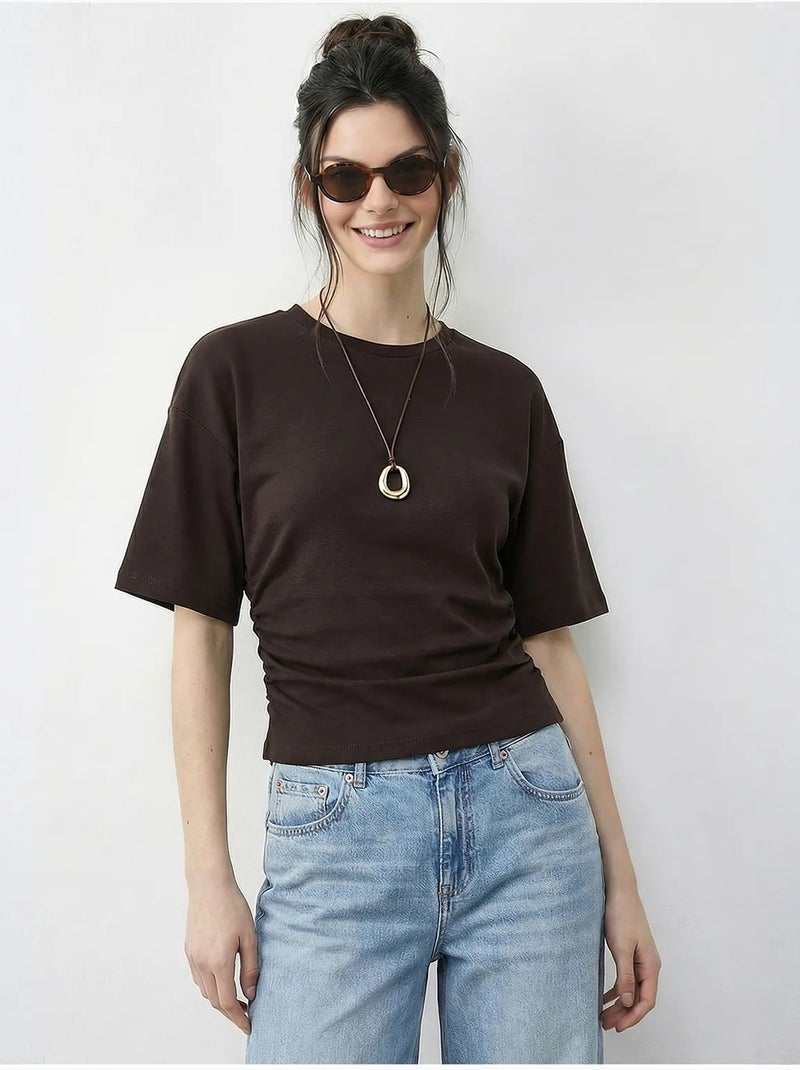 T-shirt à enfiler coupe classique, col rond lucci Marron foncé - Kiabi