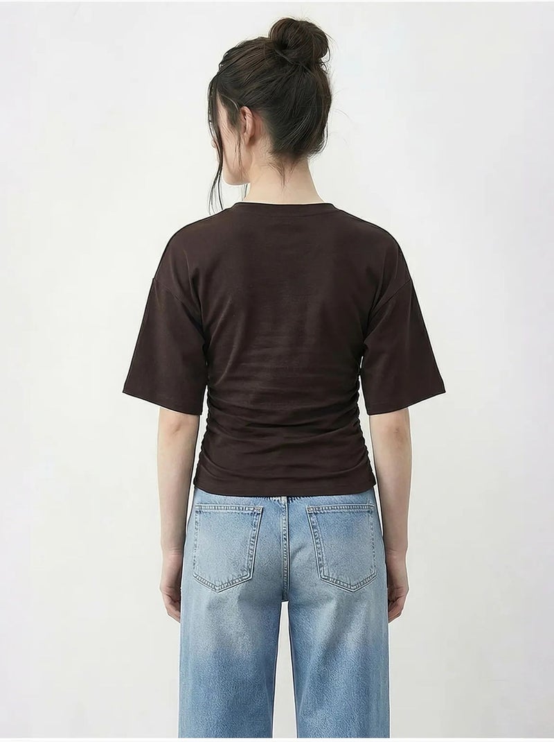 T-shirt à enfiler coupe classique, col rond lucci Marron foncé - Kiabi