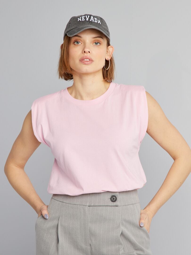 T-shirt à épaulettes rose - Kiabi