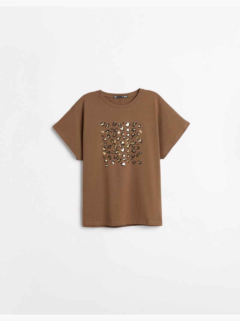 T-shirt à imprimé feuillet d’aluminium, mo fashion Marron - Kiabi