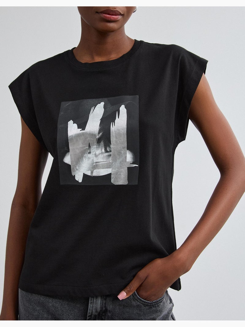 T-shirt à imprimé feuillet d’aluminium, mo fashion Noir - Kiabi