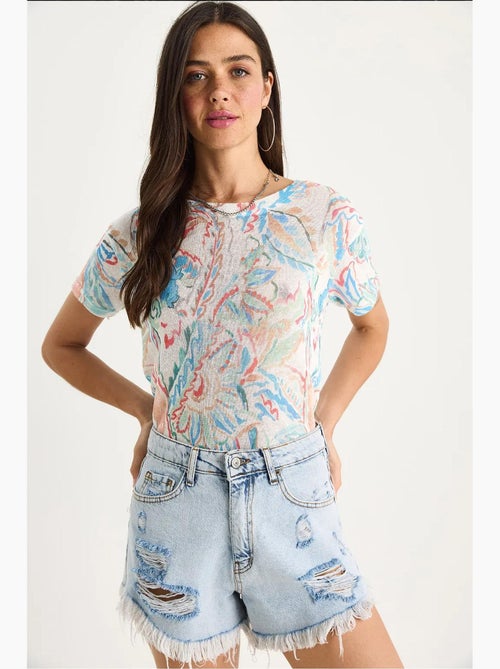T-shirt à imprimé floral et col rond lucci - Kiabi