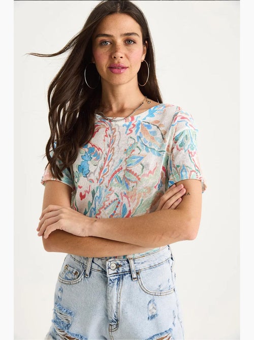 T-shirt à imprimé floral et col rond lucci - Kiabi