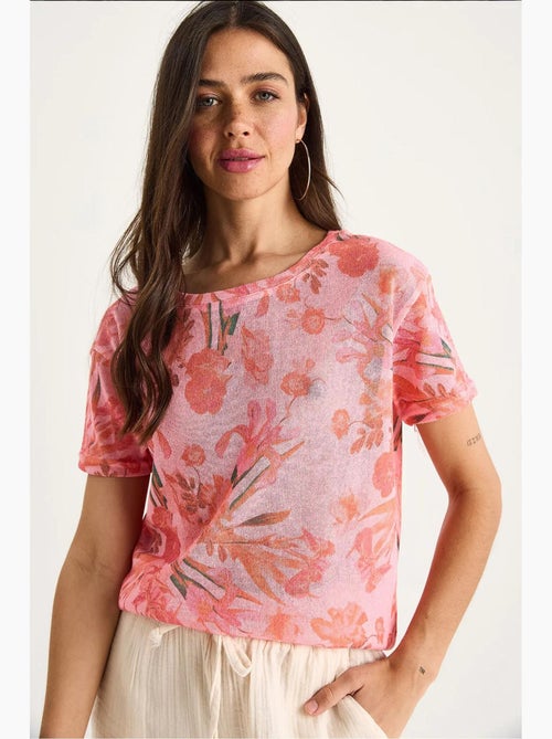 T-shirt à imprimé floral et col rond lucci - Kiabi
