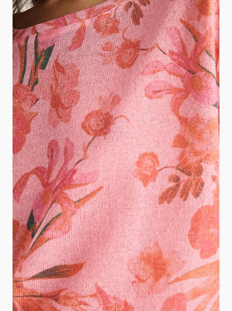 T-shirt à imprimé floral et col rond lucci Rose fluo/Solinotes - Kiabi