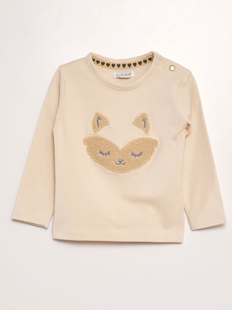 T-shirt à imprimé lapin en maille bouclette Beige - Kiabi