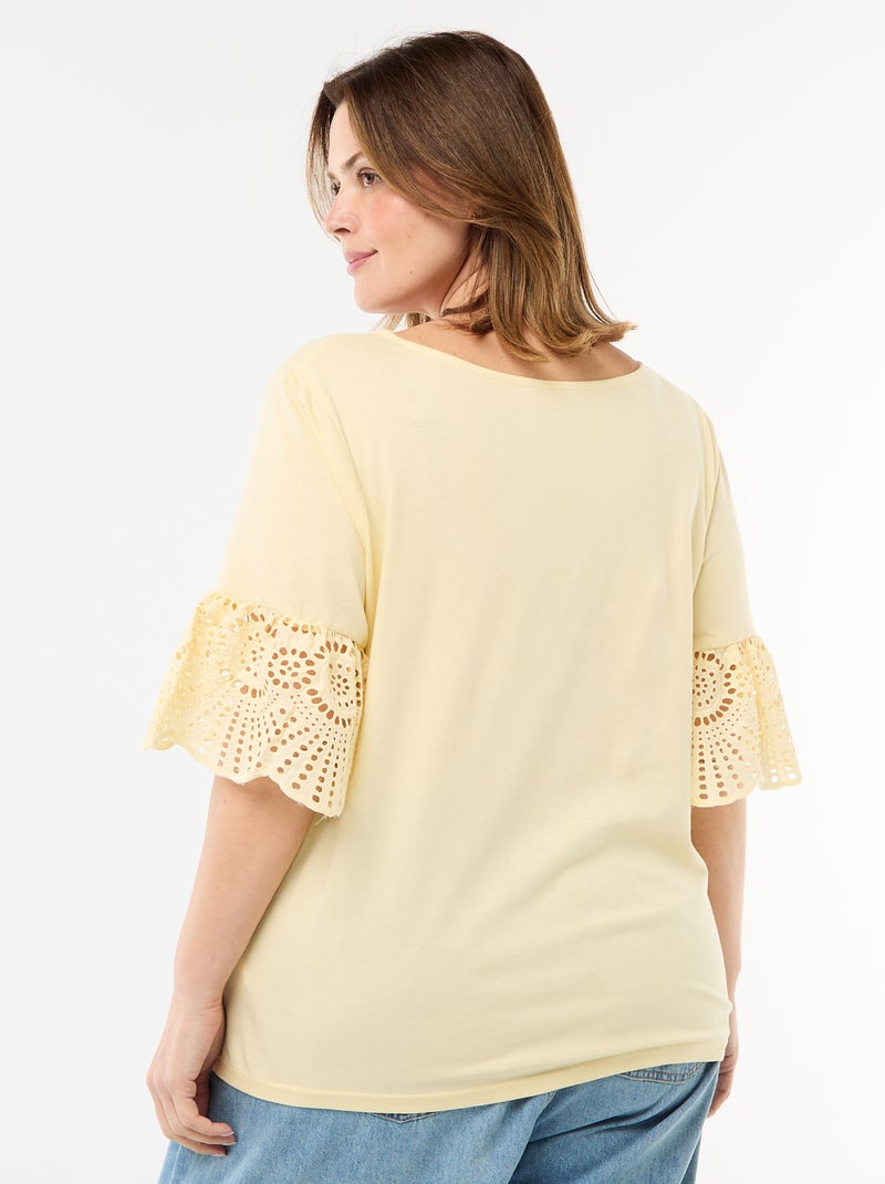 T-shirt à manches courte en macramé Jaune - Kiabi