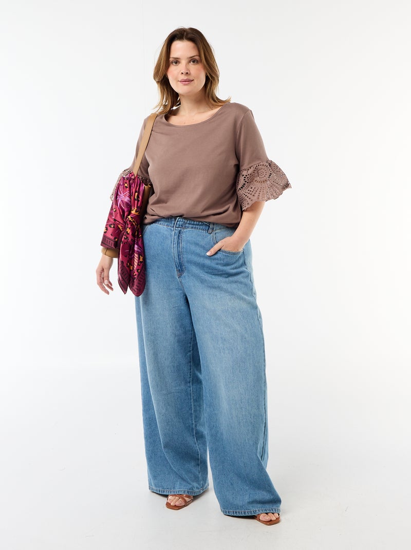 T-shirt à manches courte en macramé Marron - Kiabi