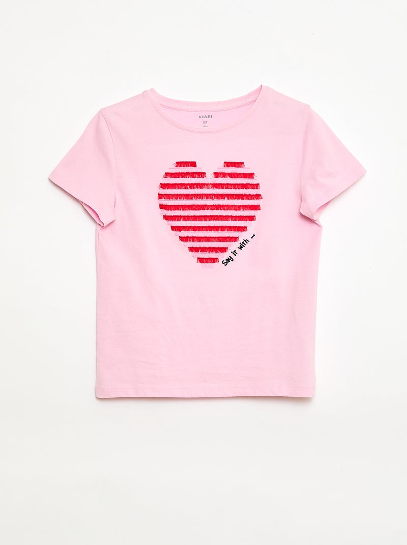 T-shirt à manches courtes avec animation Rose - Kiabi