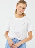 T-shirt à manches courtes avec broderies fantaisies Blanc - Kiabi