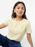 T-shirt à manches courtes avec broderies fantaisies Jaune clair - Kiabi