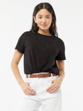 T-shirt à manches courtes avec broderies fantaisies Noir - Kiabi