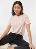 T-shirt à manches courtes avec broderies fantaisies Rose - Kiabi