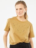 T-shirt à manches courtes avec broderies fantaisies Vert bronze - Kiabi