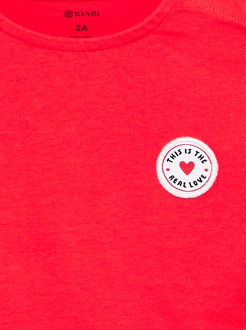 T-shirt à manches courtes avec cœur cousu Rouge - Kiabi
