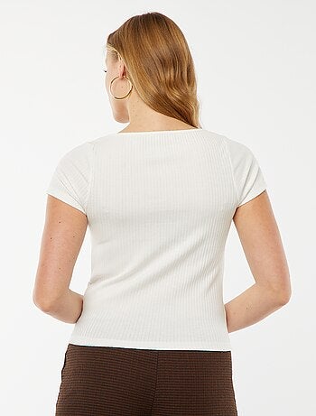 T-shirt à manches courtes avec dentelle et nœud fantaisiste