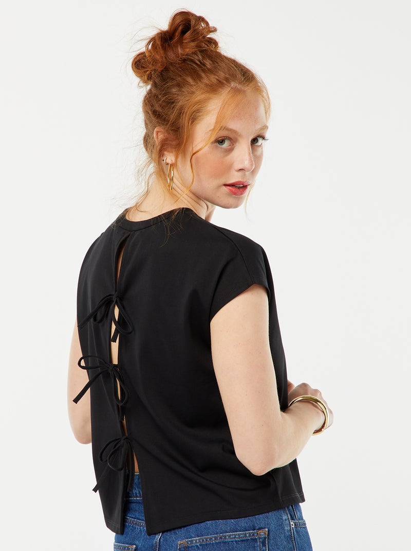 T-shirt à manches courtes avec dos ouvert Noir - Kiabi