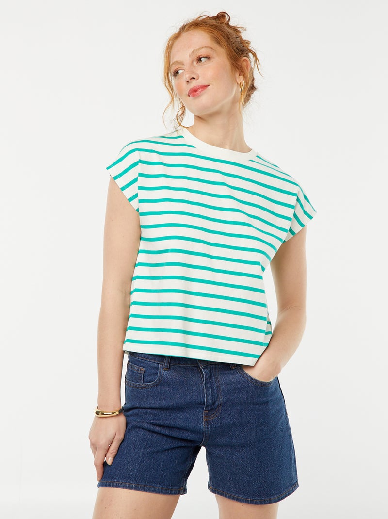 T-shirt à manches courtes avec dos ouvert Rayé vert - Kiabi