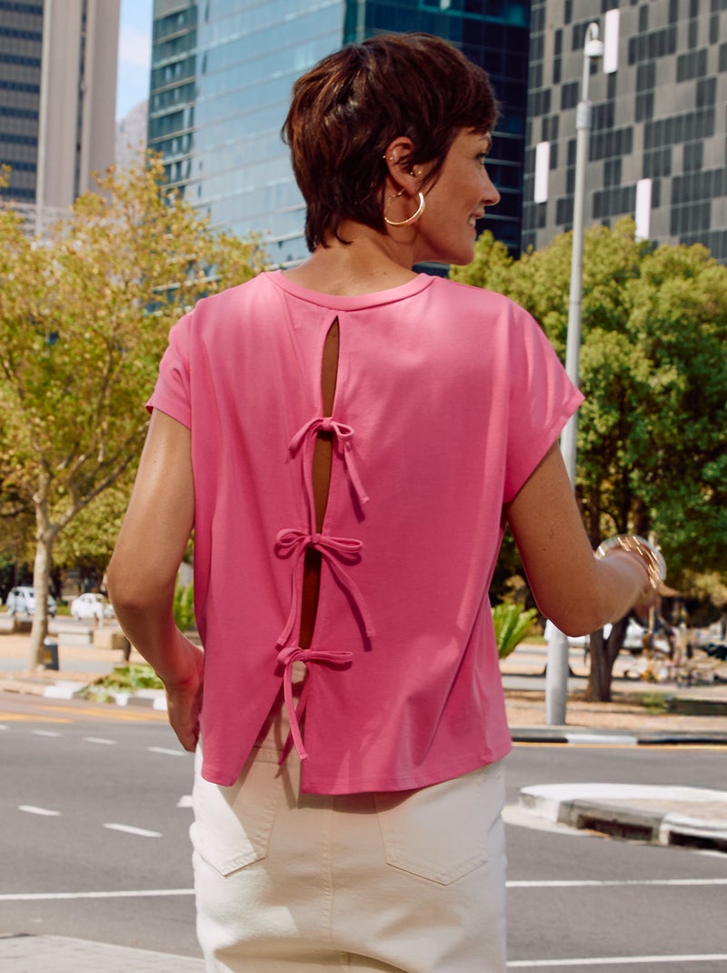 T-shirt à manches courtes avec dos ouvert Rose - Kiabi