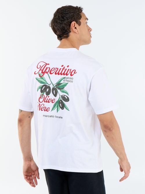 T-shirt à manches courtes avec imprimés et broderies recto/verso - Kiabi