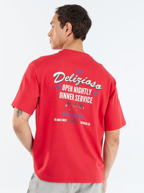 T-shirt à manches courtes avec imprimés et broderies recto/verso - Kiabi