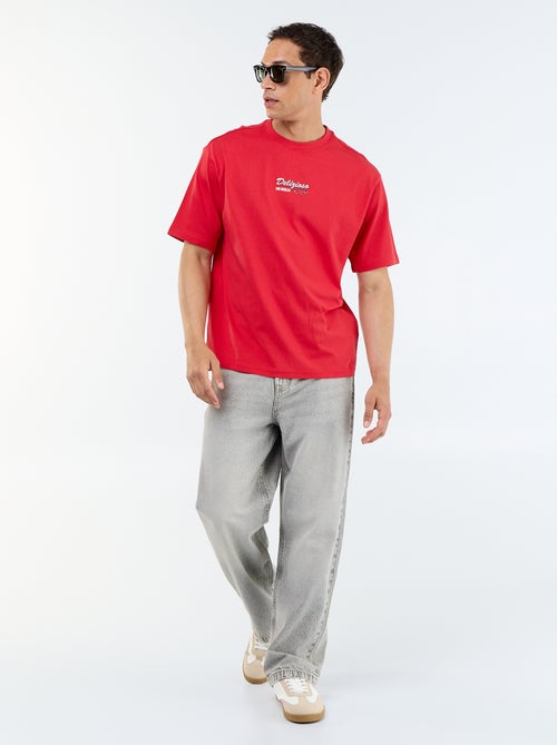 T-shirt à manches courtes avec imprimés et broderies recto/verso - Kiabi
