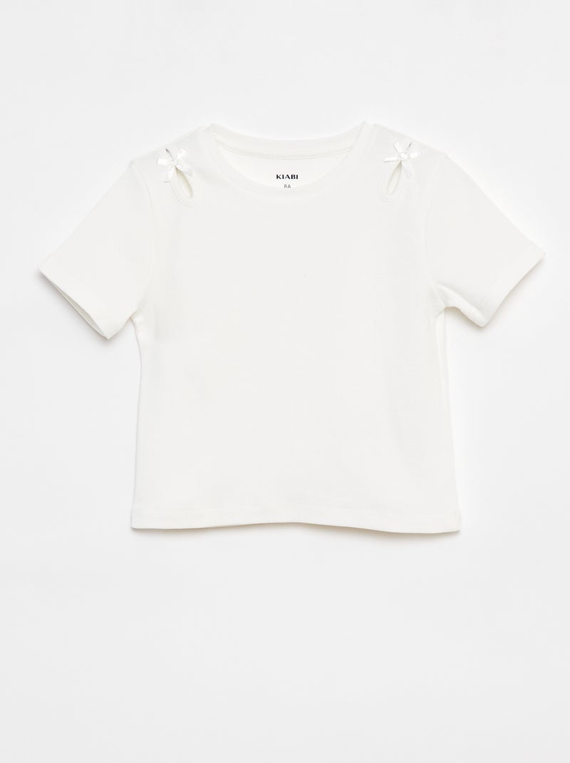 T-shirt à manches courtes avec nœuds décoratifs Blanc - Kiabi