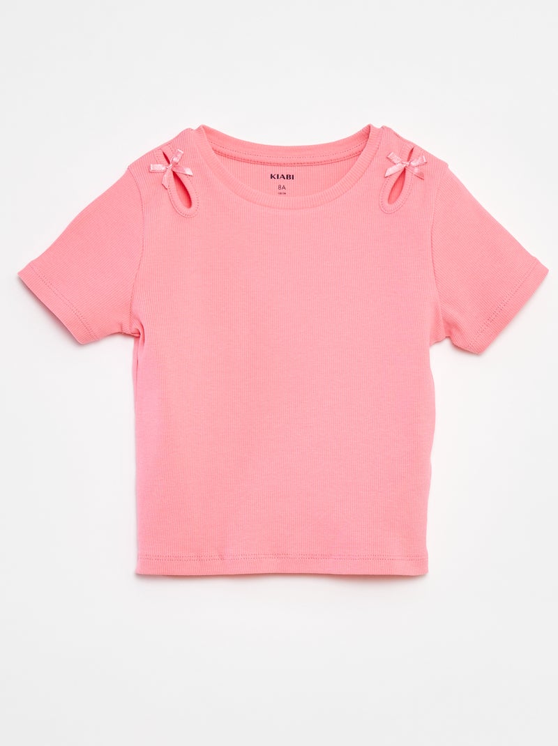 T-shirt à manches courtes avec nœuds décoratifs Rose - Kiabi