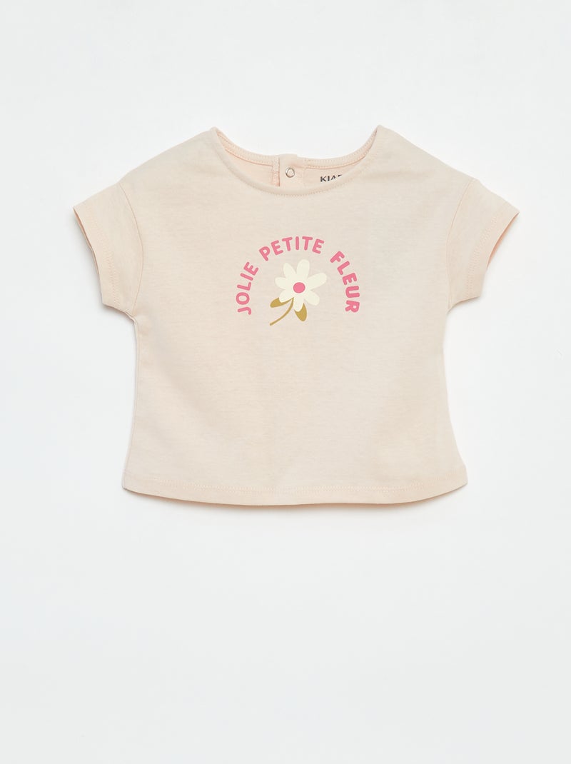 T-shirt à manches courtes avec print Rose - Kiabi