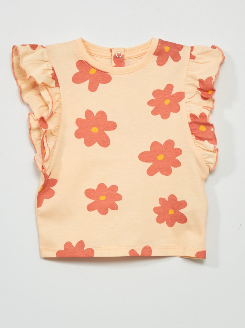 T-shirt à manches courtes avec volants Orange/rose - Kiabi